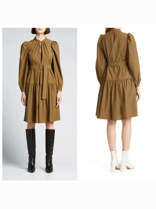 Rebecca Taylor Dresses & Skirts - Rebecca Taylor NWT Womens 6 Knee Length Puff Sleeve Dress Dark Olive